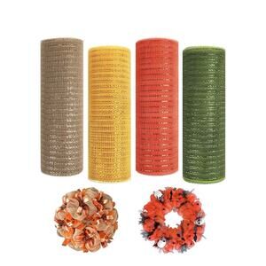 4 Rolls 50 Yards Fall Mesh Ribbon Burlap For Fall Decoration
